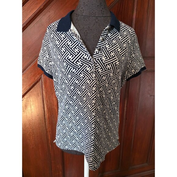 Talbots Womens Geometric Print Polo Shirt Size L Cotton & Modal - Picture 1 of 7